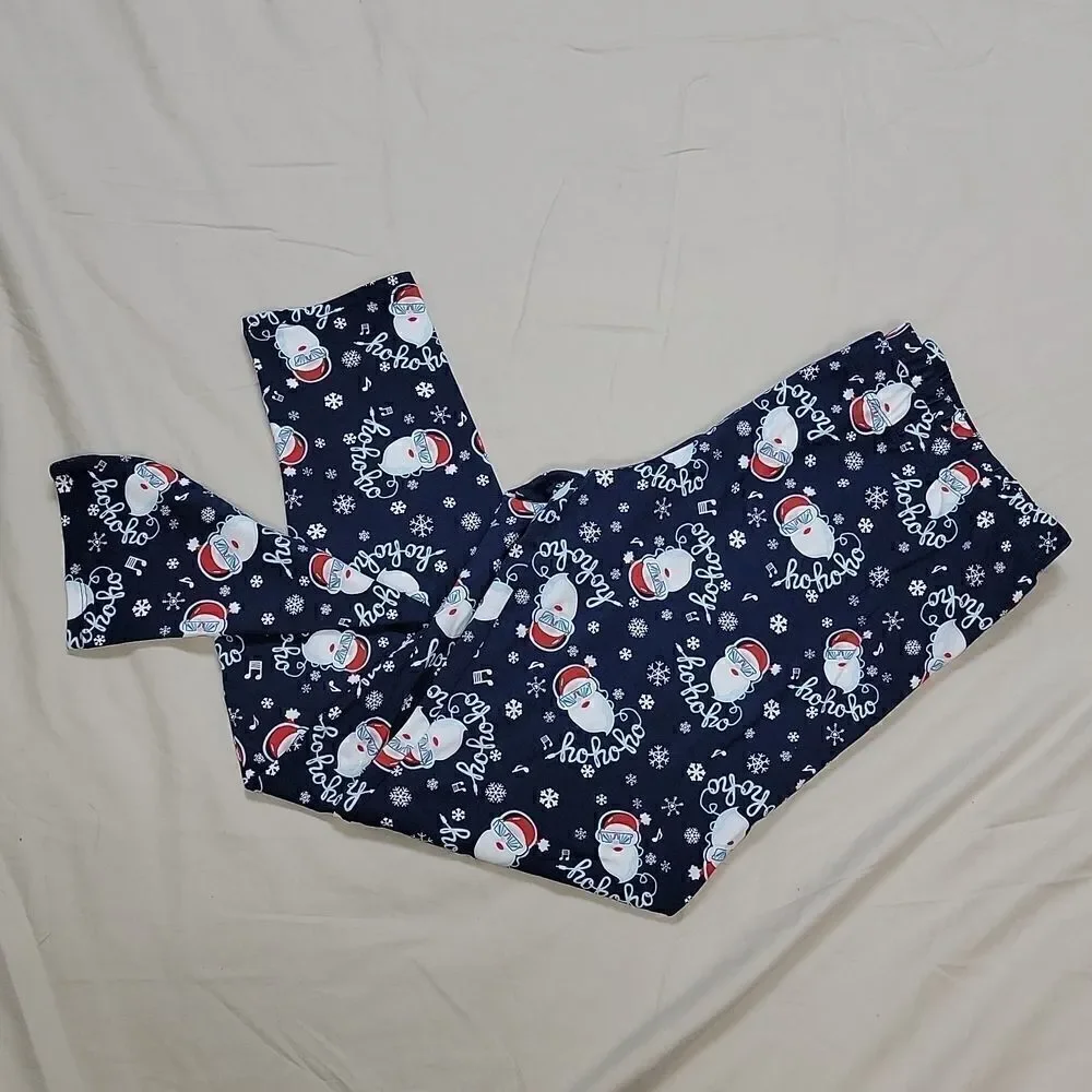 NO BOUNDARIES BLUE CHRISTMAS SANTA FACE HO HO HO LEGGING CAPRIS, SIZE 2XL XXL 19 - Picture 2 of 6